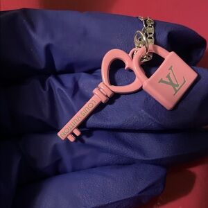 Louis Vuitton Pink Heart Key Charm Upcycled on a sterling chain